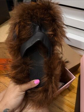 Faux Fur Brown Slide Sandal - Women